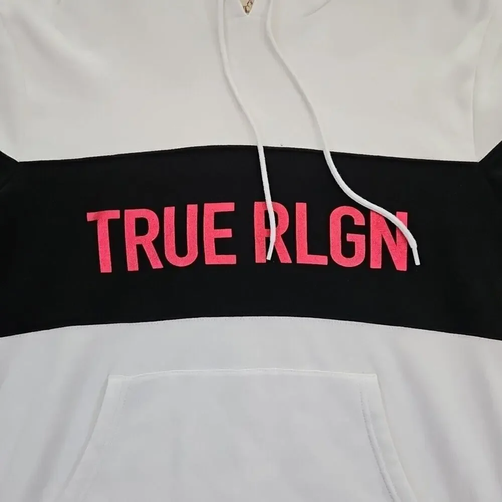 True Religion Men's Pullover Colorblock Hoodie Sweatshirt White‎ Black 103140 LG